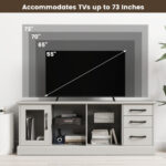 63 Inch Media Console Table with Storage and Glass Shelves