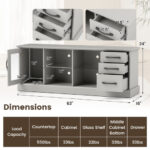 63 Inch Media Console Table with Storage and Glass Shelves