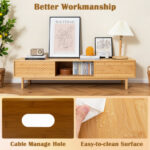 Mid Century Bamboo TV Stand with Sliding Doors Natural