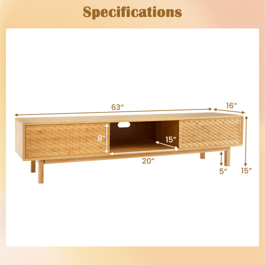Mid Century Bamboo TV Stand with Sliding Doors Natural - Image 5