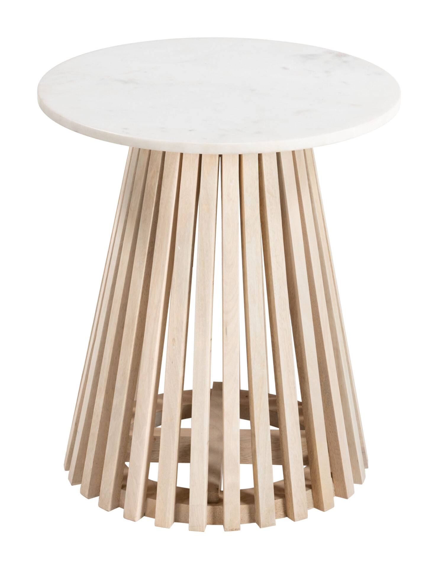 Round White Marble Side Table with Natural Wood Frame 3 Round White Marble Side Table with Natural Wood Frame - Image 3
