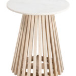 Round White Marble Side Table with Natural Wood Frame 9 Round White Marble Side Table with Natural Wood Frame