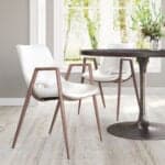 Mid-Century Modern White Dining Chair with Walnut Legs (Set of 2)