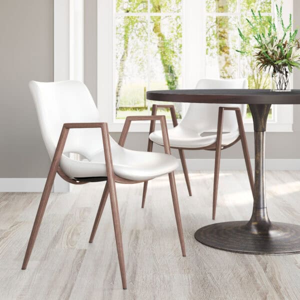 Mid-Century Modern White Dining Chair with Walnut Legs (Set of 2)