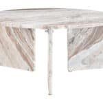 Round Coffee Table with Travertine-Style Marble Top and Steel Frame 9 Round Coffee Table with Travertine-Style Marble Top and Steel Frame