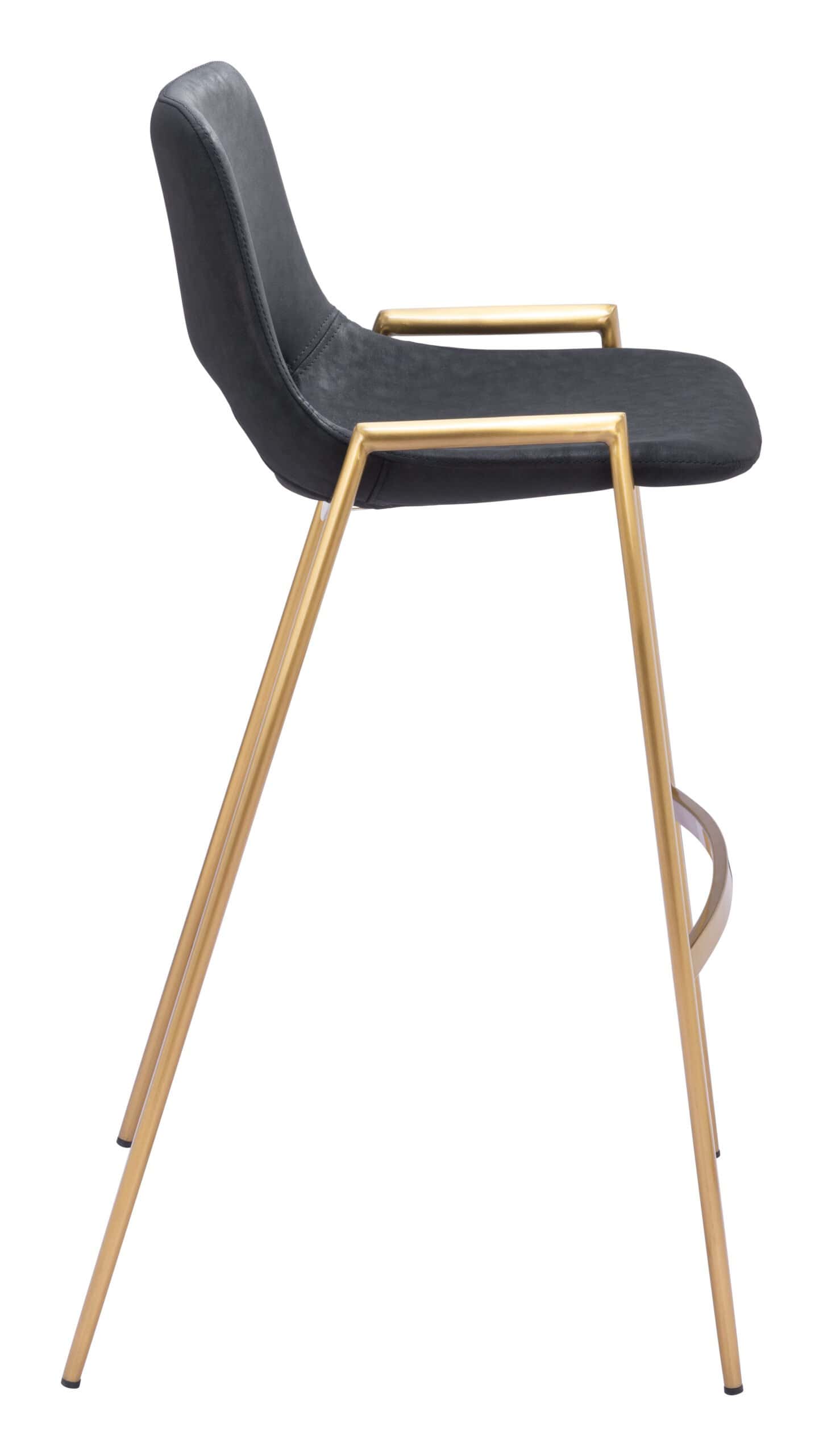Mid-Century Modern Black and Gold Barstools with Footrest (Set of 2)