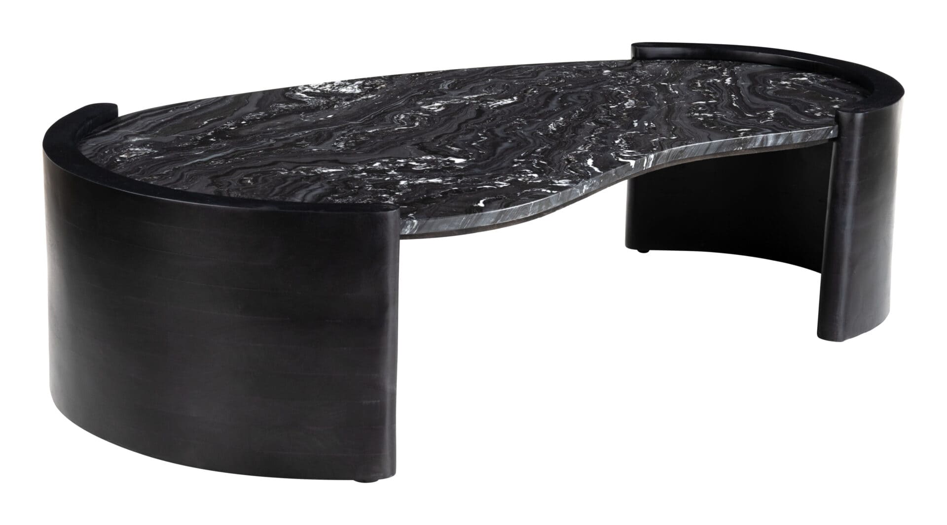 Black Marble Top Coffee Table with Wood Base, Modern Design 1 Black Marble Top Coffee Table with Wood Base, Modern Design