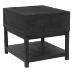 Modern Black Acacia Side Table with Storage Compartments