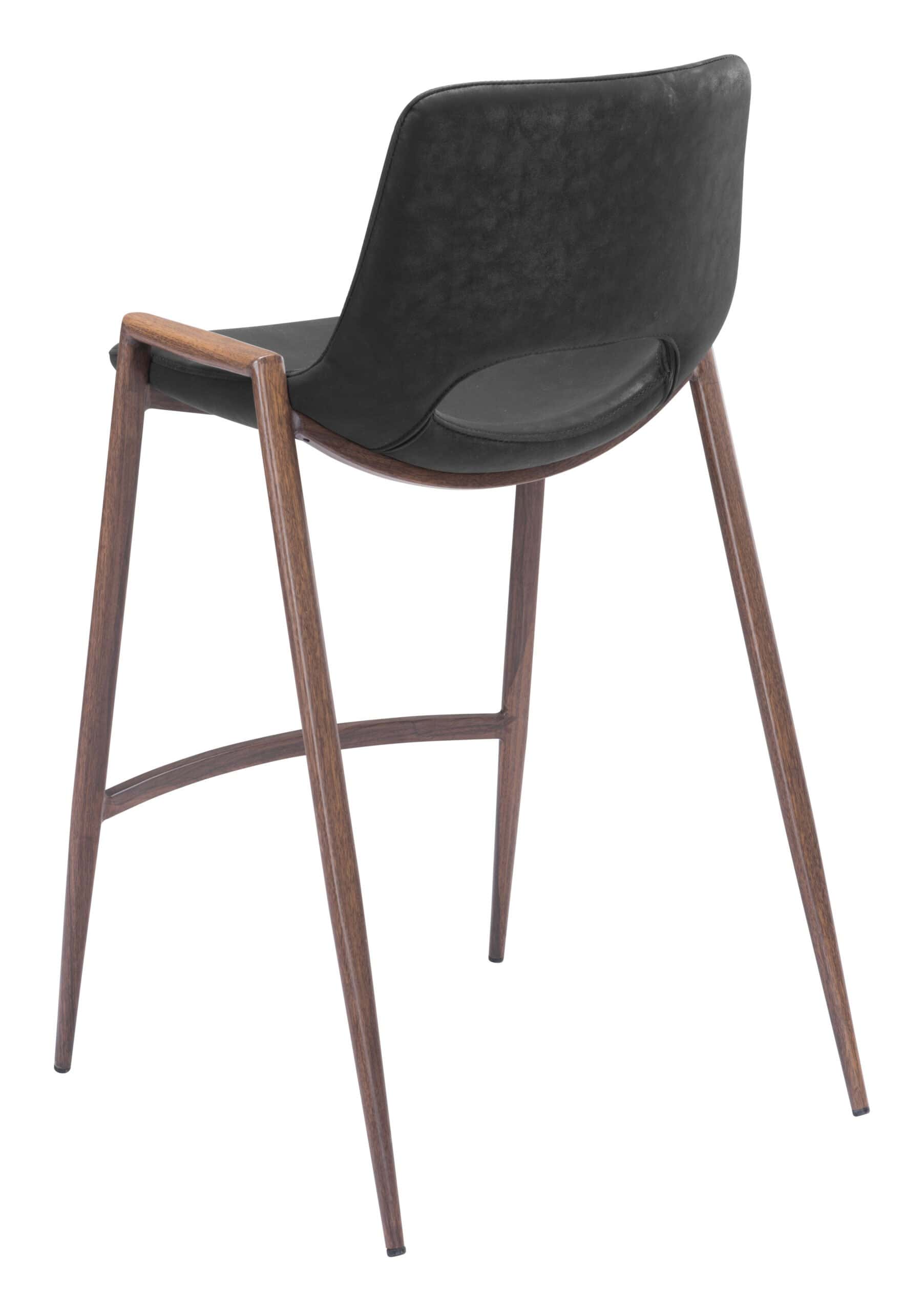 Mid-Century Modern Black and Walnut Counter Stool with Footrest (Set of 2)