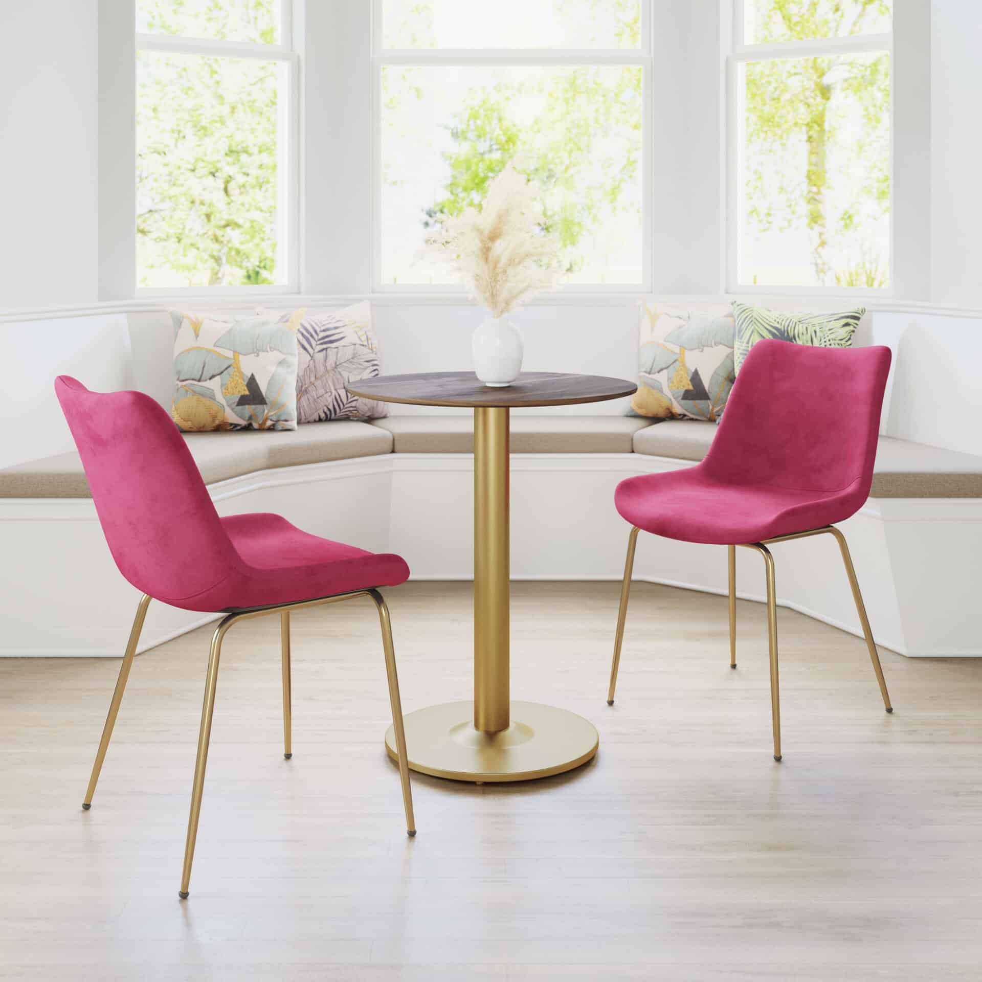 Velvet Red and Gold Dining Chairs with Steel Frame (Set of 2) 1 Velvet Red and Gold Dining Chairs with Steel Frame (Set of 2)