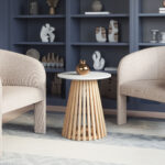 Round White Marble Side Table with Natural Wood Frame 7 Round White Marble Side Table with Natural Wood Frame
