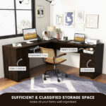 66 Inch L-Shaped Computer Desk with Drawers and Keyboard Tray 42 66 Inch L-Shaped Computer Desk with Drawers and Keyboard Tray