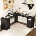 66 Inch L-Shaped Computer Desk with Drawers and Keyboard Tray 29 66 Inch L-Shaped Computer Desk with Drawers and Keyboard Tray