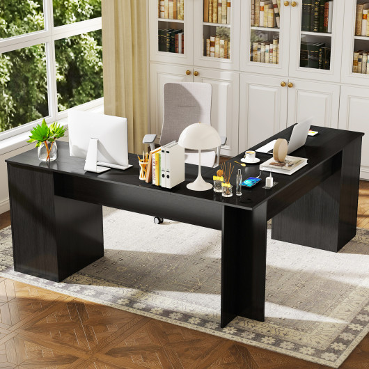 66 Inch L-Shaped Computer Desk with Drawers and Keyboard Tray 9 66 Inch L-Shaped Computer Desk with Drawers and Keyboard Tray - Image 9