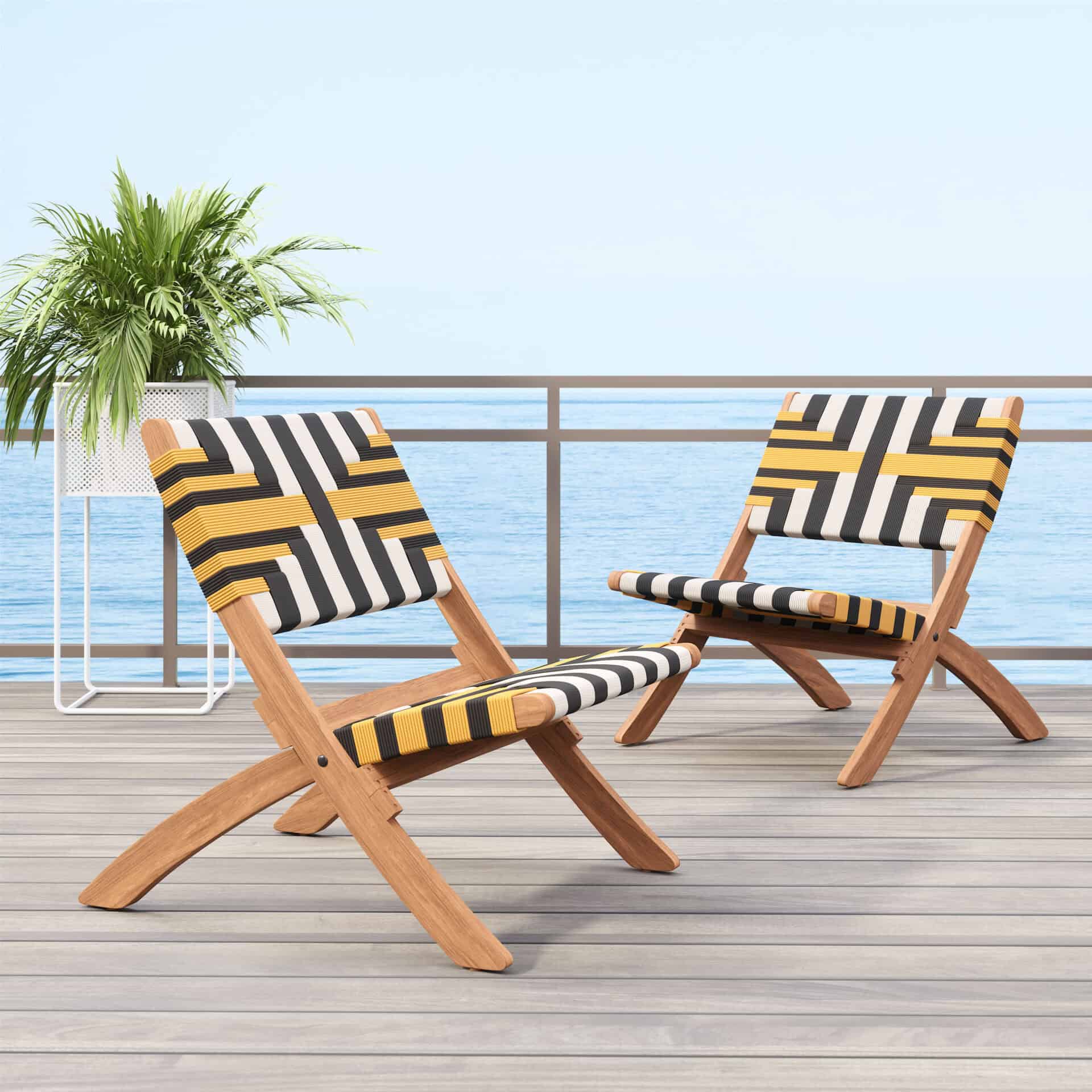 Multicolor Acacia Wood Outdoor Lounge Chair With Weather-Resistant Weave 2 Multicolor Acacia Wood Outdoor Lounge Chair With Weather-Resistant Weave - Image 2