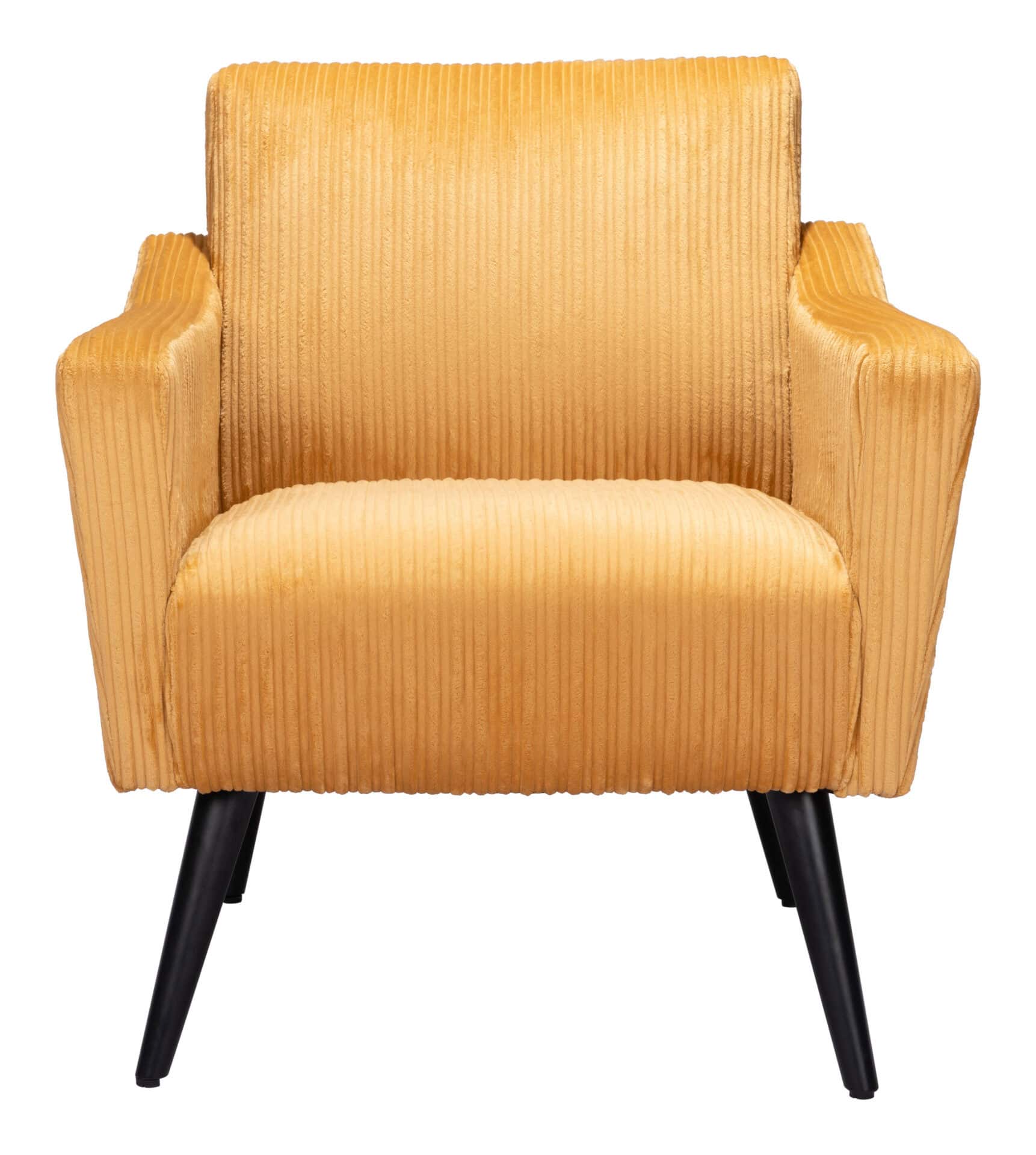 Boho Chic Yellow Accent Chair with Wood Legs and Tufted Seat 4 Boho Chic Yellow Accent Chair with Wood Legs and Tufted Seat - Image 4
