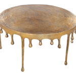 Antique Brass Round Coffee Table with Powder-Coated Steel Frame