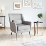 Boho Chic Gray Accent Chair with Faux Leather and Steel Legs 9 Boho Chic Gray Accent Chair with Faux Leather and Steel Legs