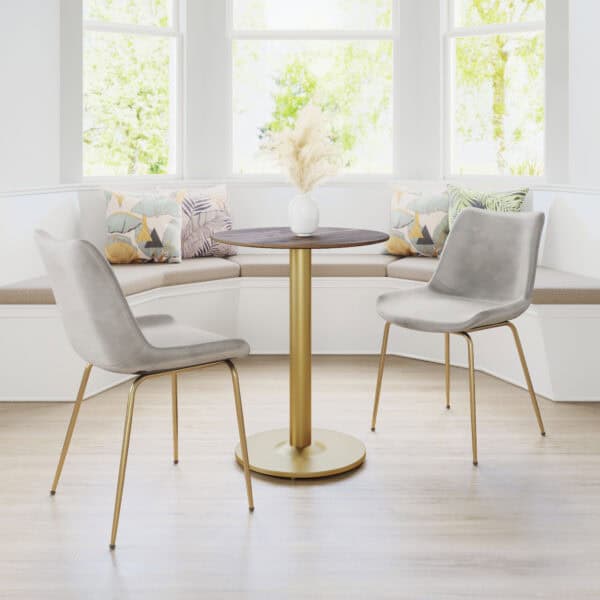 Round Brown & Gold Bistro Table with Pedestal Base for Two