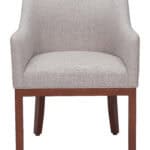 Gray Upholstered Dining Chair with Solid Wood Frame and Armrests