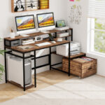 Rustic Brown 67 Inch Desk with Monitor Stand and Drawer 8 Rustic Brown 67 Inch Desk with Monitor Stand and Drawer