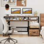 Rustic Brown 67 Inch Desk with Monitor Stand and Drawer 9 Rustic Brown 67 Inch Desk with Monitor Stand and Drawer