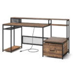 Rustic Brown 67 Inch Desk with Monitor Stand and Drawer 10 Rustic Brown 67 Inch Desk with Monitor Stand and Drawer
