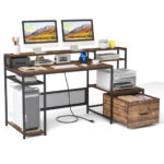 Rustic Brown 67 Inch Desk with Monitor Stand and Drawer 11 Rustic Brown 67 Inch Desk with Monitor Stand and Drawer