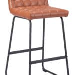 Brown Tufted Bar Stool with Steel Frame and Footrest (Set of 2)