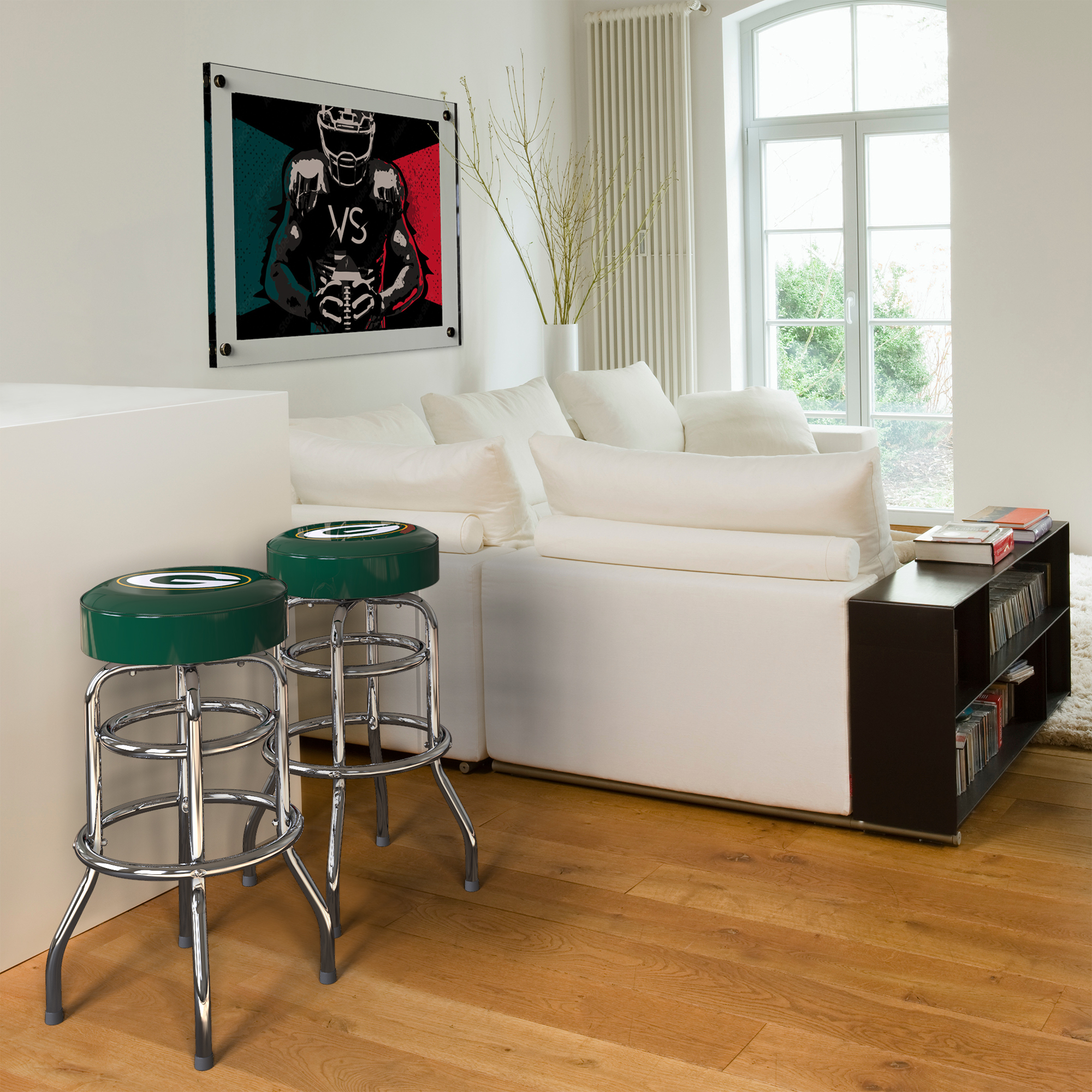 green bay packers chrome logo bar stool