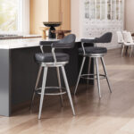 Modern Black Swivel Barstool with Brushed Steel Frame