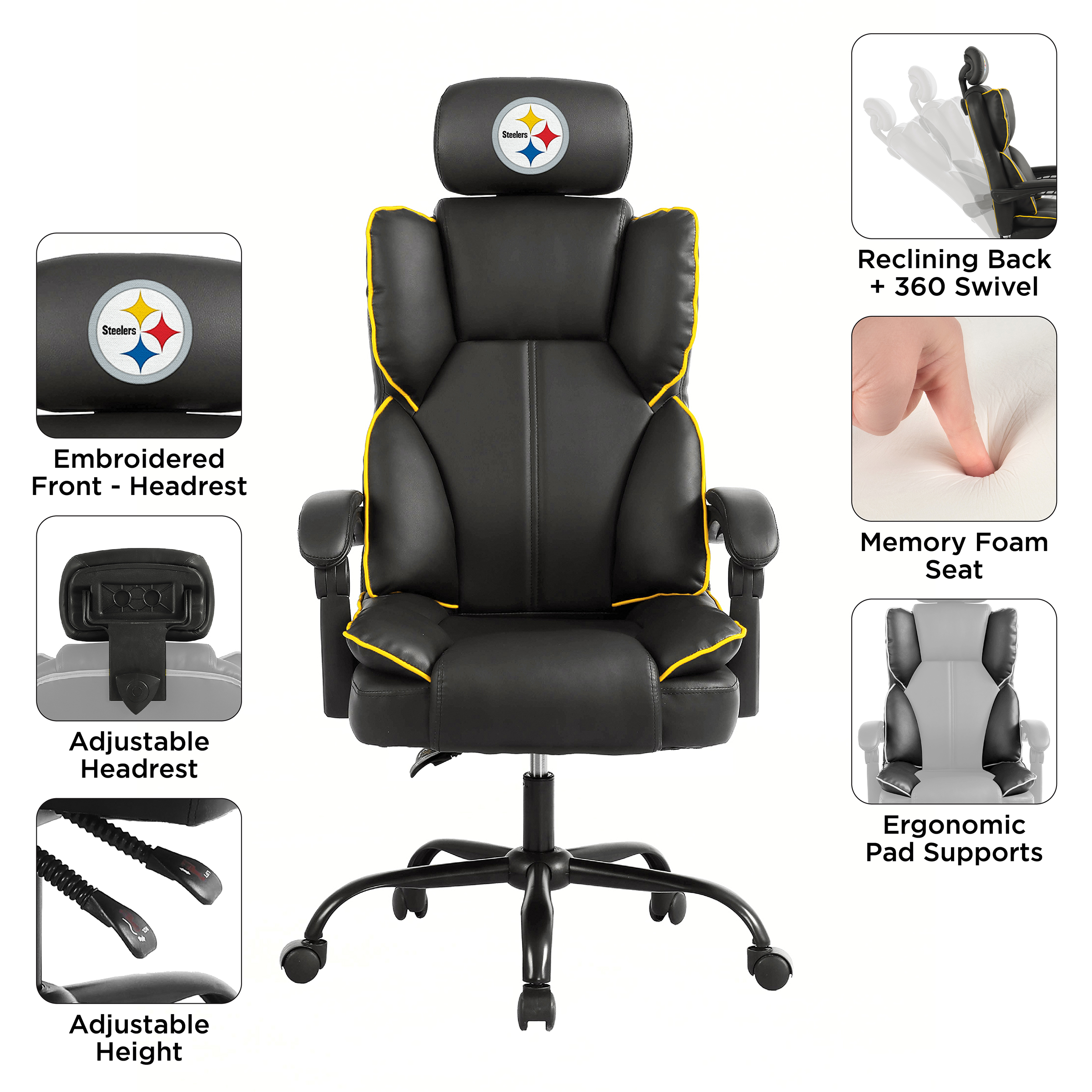 pittsburgh steelers embroidered headrest adjustable champ chair