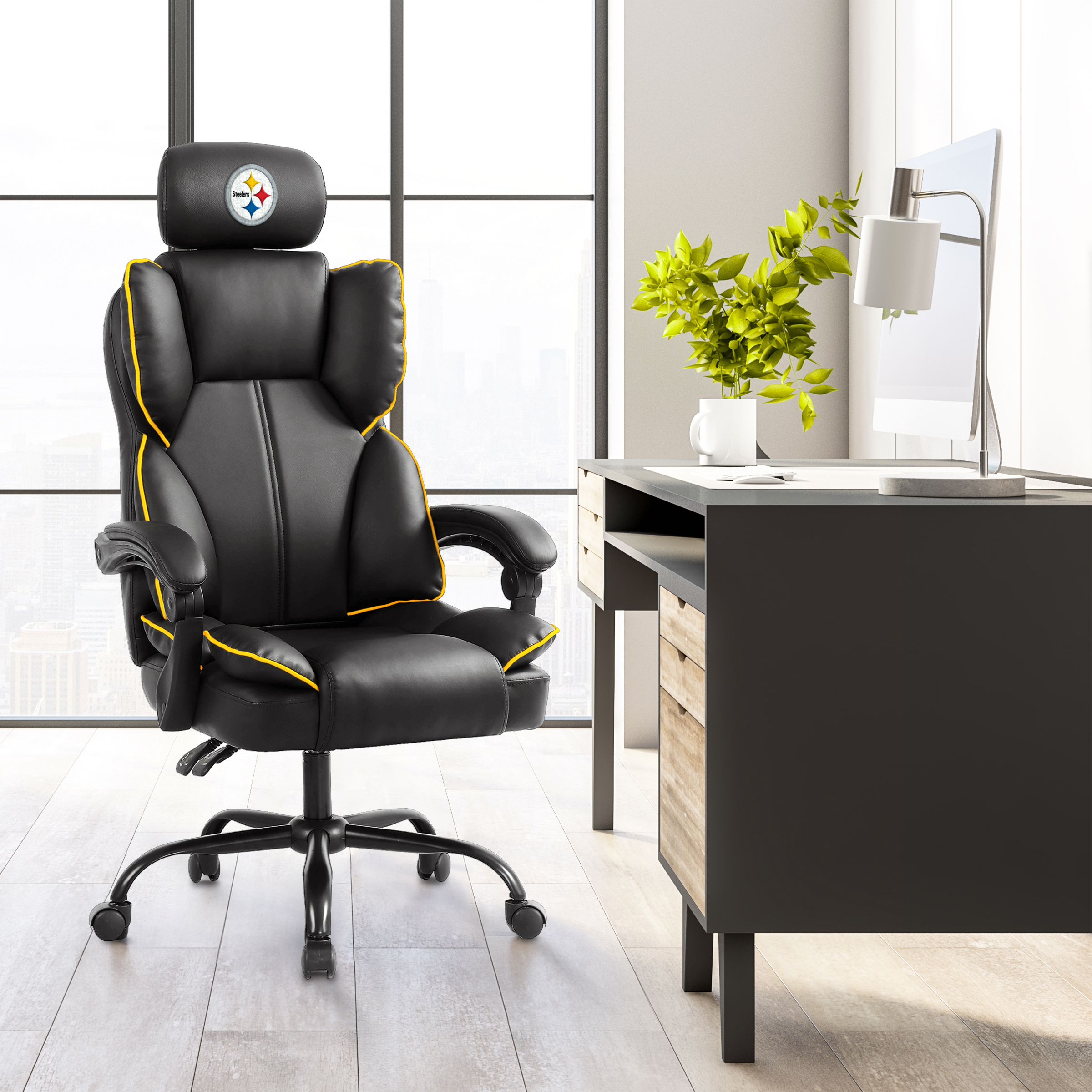 pittsburgh steelers embroidered headrest adjustable champ chair
