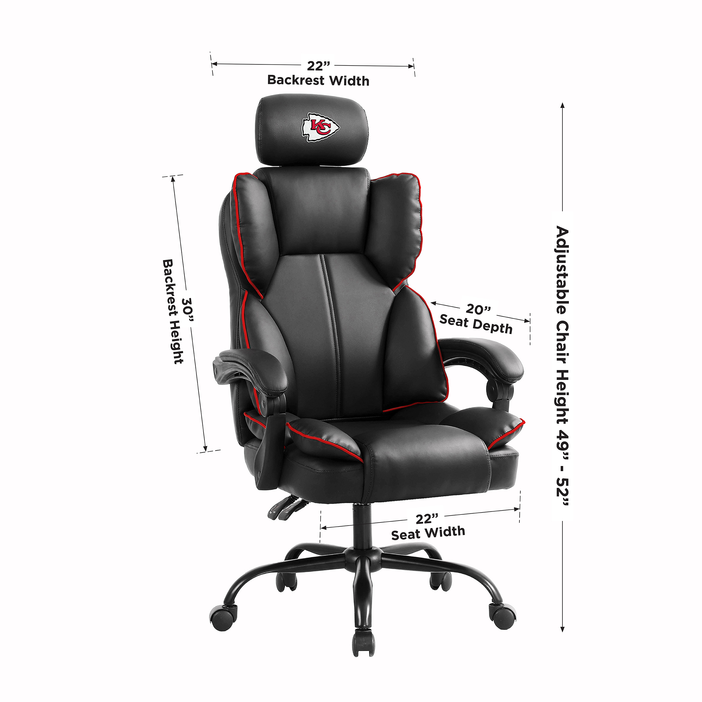kansas city chiefs embroidered headrest adjustable champ chair