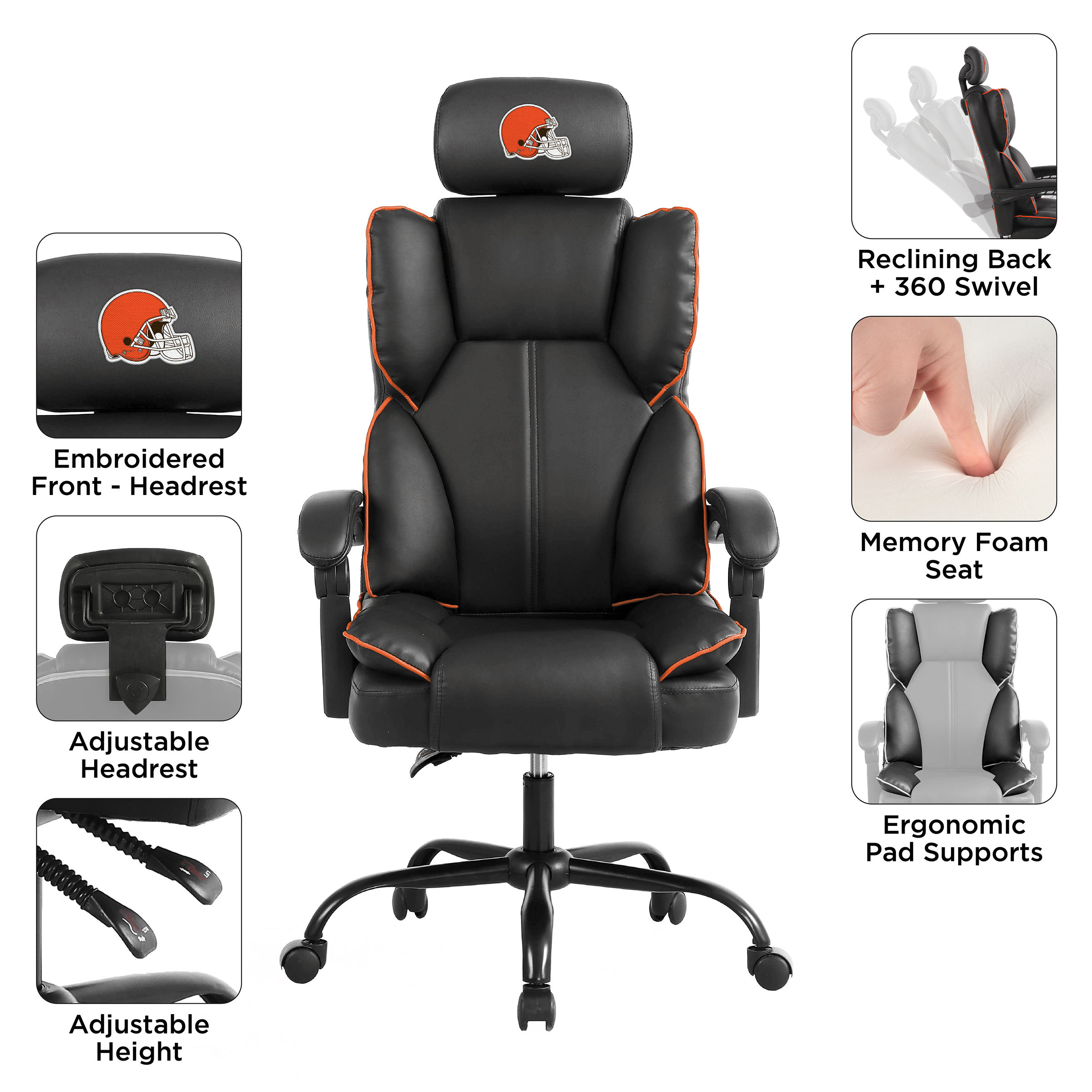 cleveland browns embroidered headrest adjustable champ chair