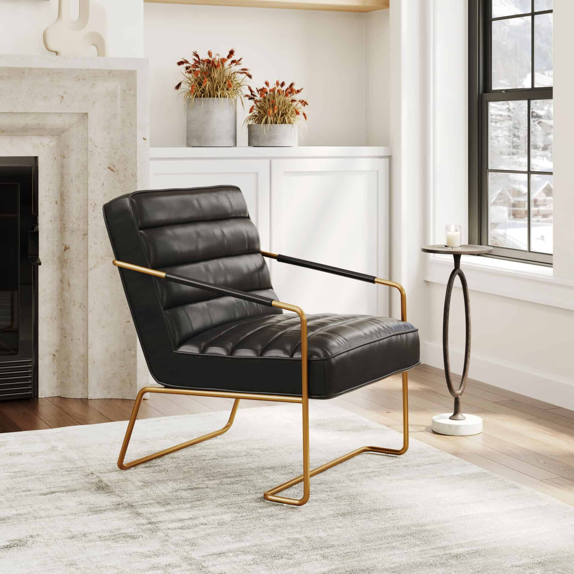 Modern Tufted Vinyl Accent Chair with Powder-Coated Steel Base 1 Modern Tufted Vinyl Accent Chair with Powder-Coated Steel Base