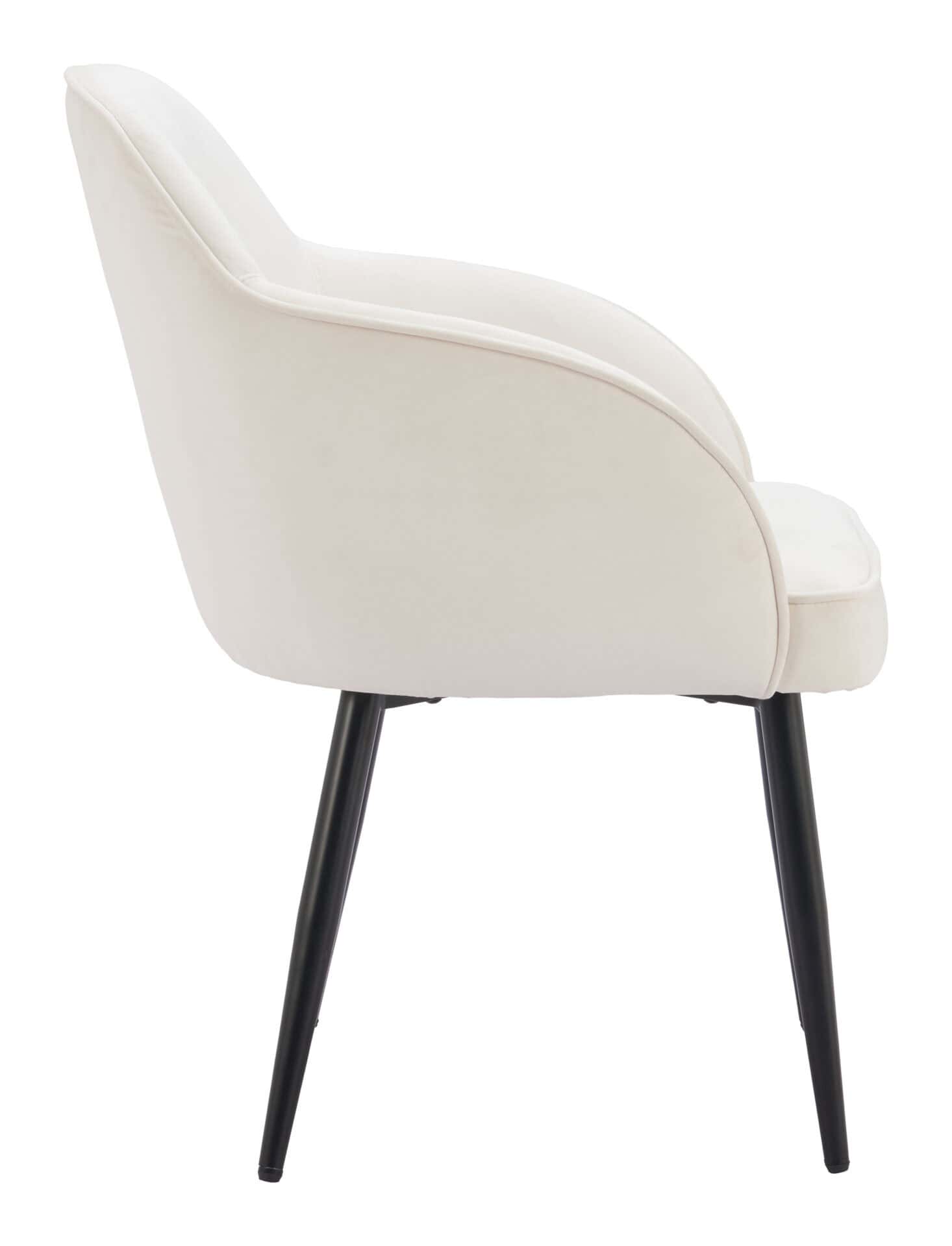 Ivory Velvet Dining Chair with Steel Frame and Armrests (Set of 2) 2 Ivory Velvet Dining Chair with Steel Frame and Armrests (Set of 2) - Image 2