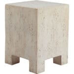 Beige Stone-Look Side Table with Square Top and Rubber Feet