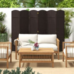 Hand-Woven 6-Panel Folding Room Divider with Solid Wood Frame
