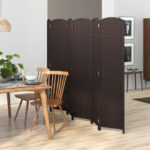 Hand-Woven 6-Panel Folding Room Divider with Solid Wood Frame