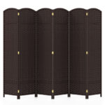 Hand-Woven 6-Panel Folding Room Divider with Solid Wood Frame
