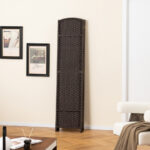 Hand-Woven 6-Panel Folding Room Divider with Solid Wood Frame