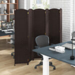 Hand-Woven 6-Panel Folding Room Divider with Solid Wood Frame