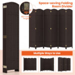 Hand-Woven 6-Panel Folding Room Divider with Solid Wood Frame