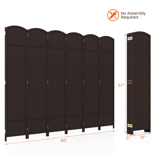 Hand-Woven 6-Panel Folding Room Divider with Solid Wood Frame - Image 4