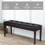 Rustic Button Tufted Upholstered PU Bench with Solid Wood Legs
