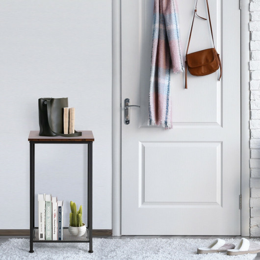 Rustic Industrial Side Table with Metal Mesh Storage Shelves 2 Rustic Industrial Side Table with Metal Mesh Storage Shelves - Image 2