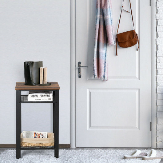 Industrial Side Table with 3-Tier Storage Shelves and Mesh 2 Industrial Side Table with 3-Tier Storage Shelves and Mesh - Image 2