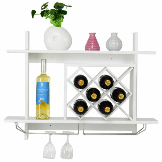 Wall Mounted Wine Rack with Glass Holder and Storage Shelf 7 Wall Mounted Wine Rack with Glass Holder and Storage Shelf - Image 7
