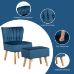 Velvet Upholstered Accent Chair and Ottoman with Wooden Legs (Set of 2) 12 Velvet Upholstered Accent Chair and Ottoman with Wooden Legs (Set of 2)